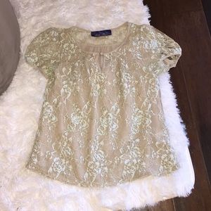Tan Floral Lace Top
